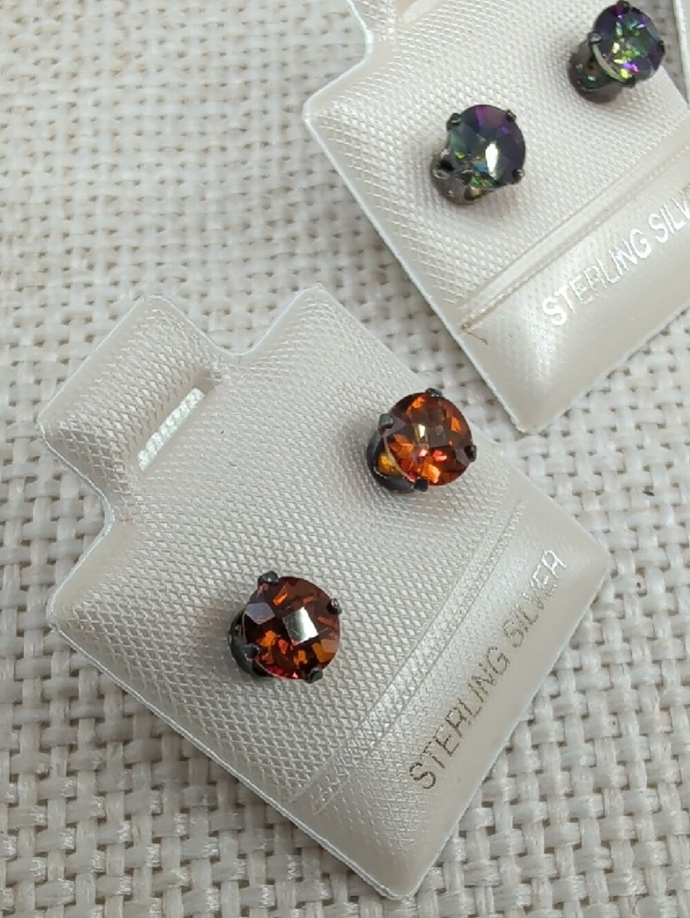 Vintage 925 Sterling Silver Multicolor Crystal Stud Earrings Set of 4 - Picture 4 of 16